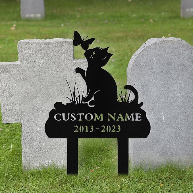 Custom Cat Grave Marker Outdoor, Personalized Metal Cat Memorial Grave Stake with Name and Date, Outdoor Waterrproof Cats Memorial Plaque