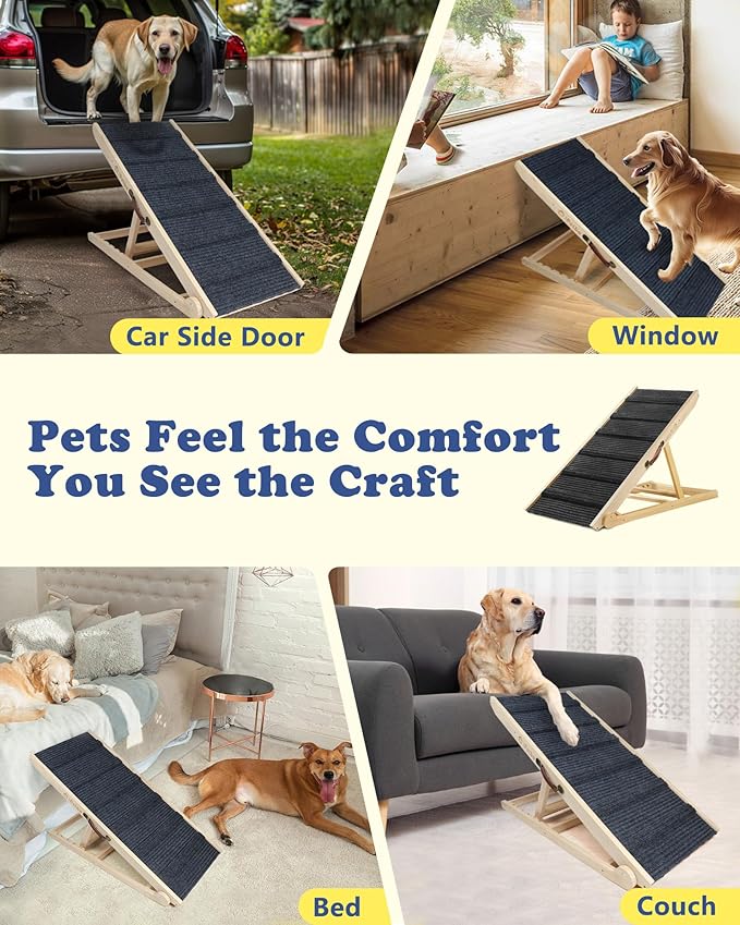 Dog Ramp for Bed & Couch for Large Dogs - Joint-Friendly, Anti-Slip, Adjustable, Extra Wide & Stable, Up to 200 lbs