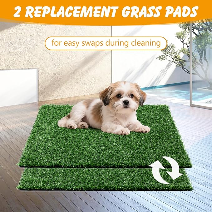 Dog Grass Pad with Tray,30x20 in Dogs Potty Tray with 2-Pack Upgraded Replacement Artificial Grass,Dog Litter Box for Pet Training,Indoor Portable Pottys Pet Toilet