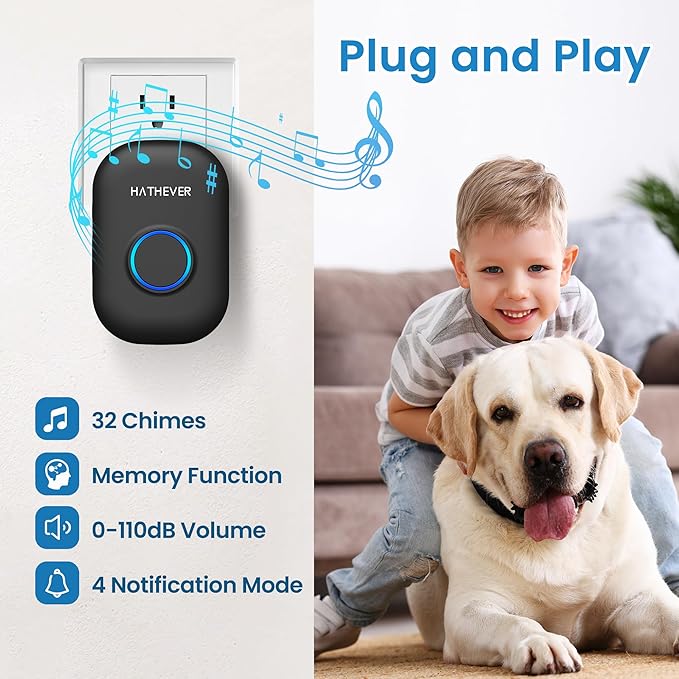 Wireless Dog Doorbell for Potty Training, Doggie Door Bell Operating at 1000 Feet with IP65 Waterproof Touch Button, 32 Melodies & 4 Notification Modes