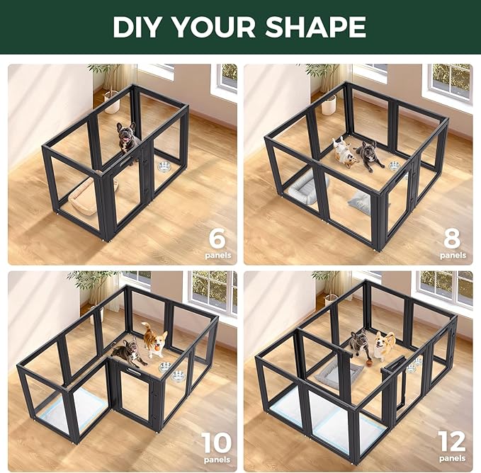 FXW AuraSpace Acrylic Indoor Dog Playpen for Small and Medium Dogs, 30 Inch, 12 Panels, Black