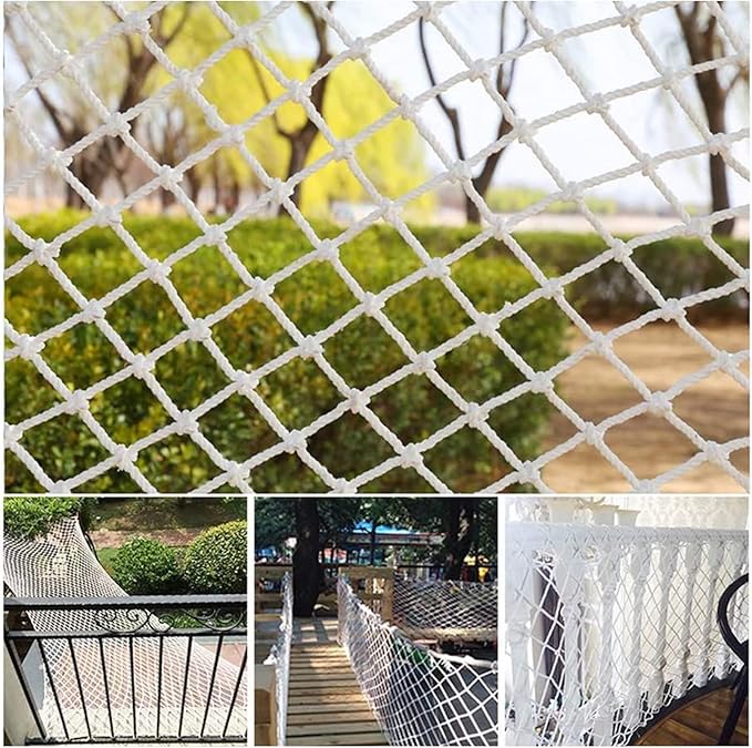 SCITOY Rope Net for Playground Safety Net in White Nylon Child pet Cat Safety Anti-Fall Net for Stair Railings Balcony Patio Protection 5cm mesh,2x4m(7x13ft)