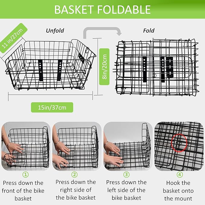 Bike Basket Suit for Front/Rear/Side of Bicycle with Removable Liner Bag, Dog Bike Basket Carrier for Travel, Large Size Basket More Storage, Ebike Accessoriest for Pets, Fruit & Grocery