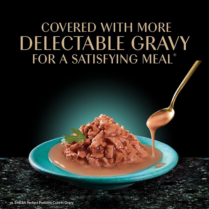 Sheba Gravy Indulgence Adult Wet Cat Food, Wet Food for Cats Salmon Entree in Extra Gravy, 2.6 oz. Twin-Pack Trays (24 Count, 48 Servings)
