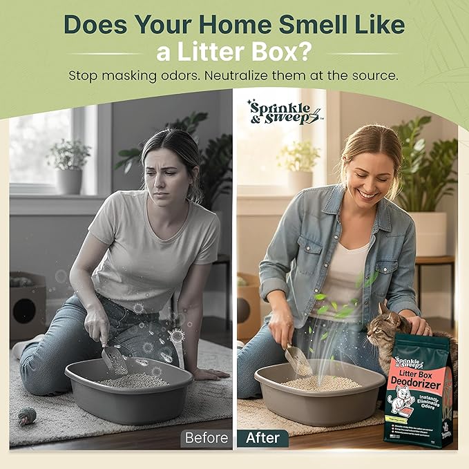 Litter Box Deodorizer | Cat Litter Deodorizer | Smell Control for Cats | Non-Toxic & Safe for Kittens | Home Odor Neutralizer | Kitty Litter Freshener | Sprinkle & Sweep | Made in USA