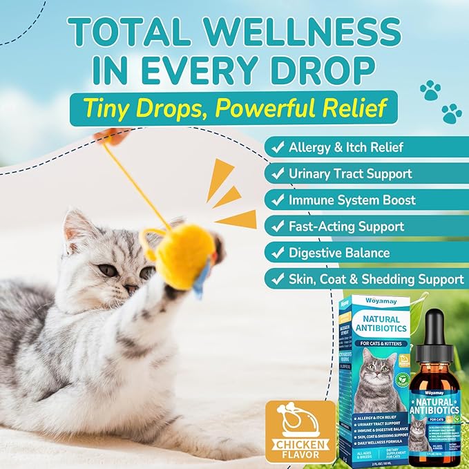 Antibiotics for Cats, Natural Antibiotic for Allergy Relief, Urinary Tract Health, Itch Relief & Digestion Care, Cat Allergy Relief for Cats, Cat Immune Support Supplement, 2 Fl Oz