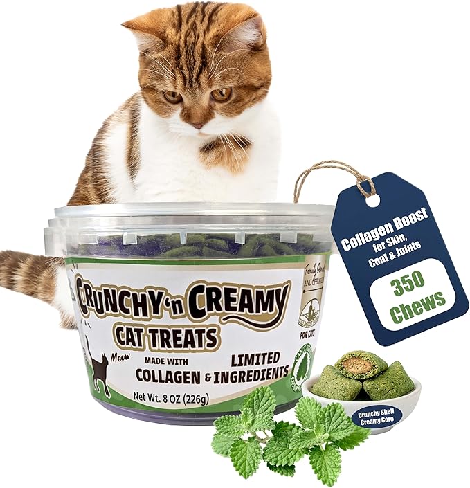Fieldcrest Farms Nothin’ to Hide Collagen Cat Treats – Crunchy & Creamy Cat Snacks, High-Protein Healthy Treats for Skin, Coat & Joint Support, Catnip Flavor, 8 oz.