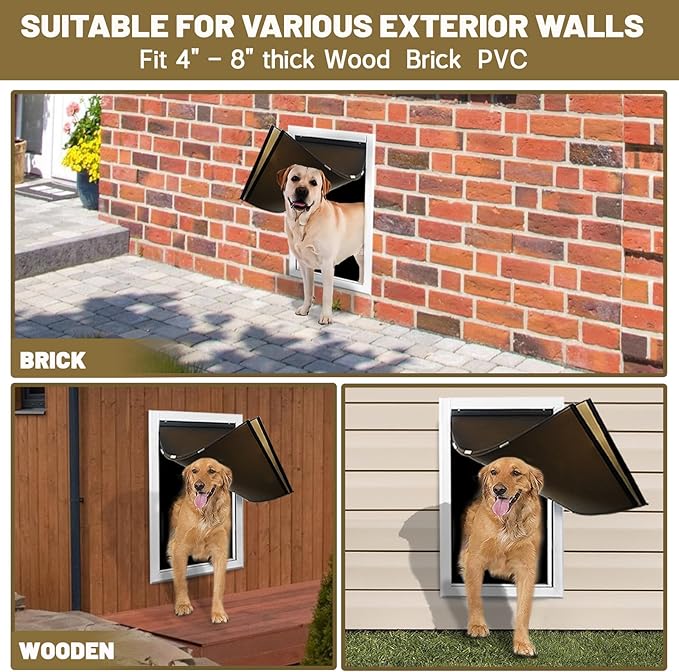 XL Dog Door for Wall - Aluminum Doggy Door for Wall Mounting - Double Flap for Ruff Weather, Extra Large Size for Giant Breed- Pet Safe Design