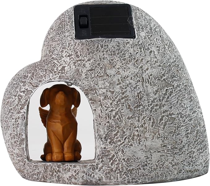 Solar Dog Pet Memorial Stone with A Angel Puppy Memorial Statue, Dog Grave Marker Or Garden Memorial Stone-No Longer by My Side But Forever in My Heart