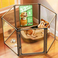 FXW AuraSpace Pro Metal & Acrylic Indoor Dog Playpen, All-Acrylic Clear Heavy-Duty Design, 32" Height 6 Panels for Small and Medium Dogs, Walnut│Patented