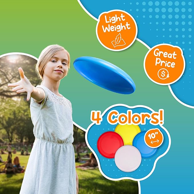 Fun Central High-Flying Excitement: 12 Pack, 10 Inch Assorted Color Flying Discs (Blue, Red, White, Yellow) - Perfect Backyard Games, Sports, Summer Beach, 4th of July Party Essential