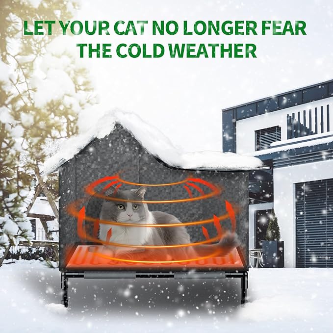 Heated Cat House,Removable Weatherproof Cat Houses for Outdoor Cats with Heating Pad (Gray, Medium)