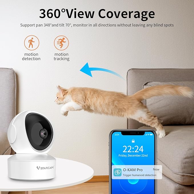VSTARCAM 720P Wide-Angle One Lens Wireless Indoor Cameras for Home Security, Color Night Vision, Motion Detection, Two-Way Audio
