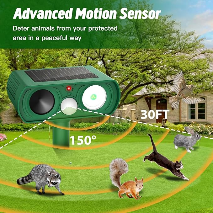 Animal Deterrent Devices Outdoor, Solar Animal Repeller with Motion Sensor Animal Repeller to Repel Cat, Deer, Squirrel, Rabbit, Dog, Skunk (Green - 4 Pack)