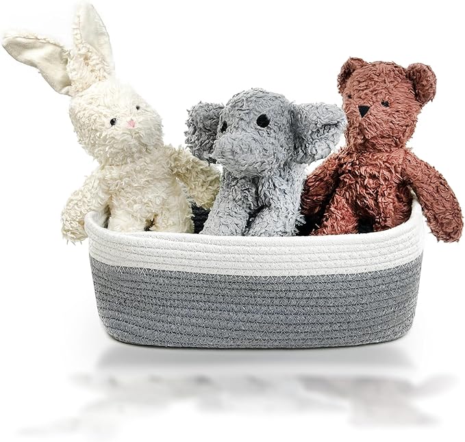 Plush Durable Cotton Dog Toys with Coconut Fill for All Pet Breeds, Bear Bunny Elephant (with Basket), One Size