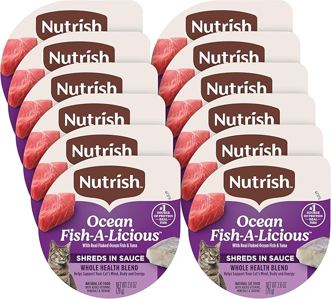 Nutrish Grain Free Wet Cat Food Ocean Fish-A-Licious Whole Health Blend with Real Flaked Ocean Fish & Tuna in Sauce, 2.8 oz. Cup (Rachael Ray) (Pack of 12)