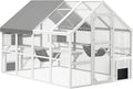 PawHut 110" L Large Catio Outdoor Cat Enclosure for Multiple Kittens, 56 sq.ft Wooden Cat House with Waterproof Cover, Walk in Kitty Cage Kennel with 2 Condos, 6 Platforms, Bridge, Doors, White