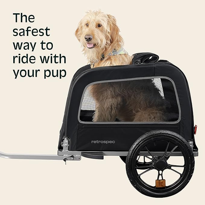 Retrospec Rover Waggin' Pet and Dog Bike Trailer with Weather-Resistant Canopy & Mesh Shield - Foldable Frame, 16in Wheels with Storage Pouch & Internal Safety Leash Supports up to 50 lbs