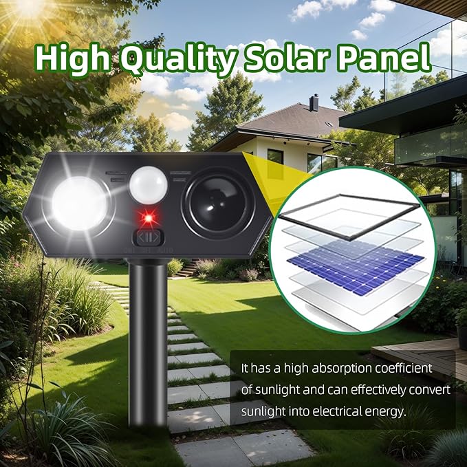 2026 New Racoon Squirrel Sonic Fortress Pro Cat Repellent Outdoor, Solar Ultrasonic Animal Repeller Deer Deterrent with Motion Sensor&Light to Scare Rabbit Skunk Dog Out of Garden Farm Yard(4Pack)