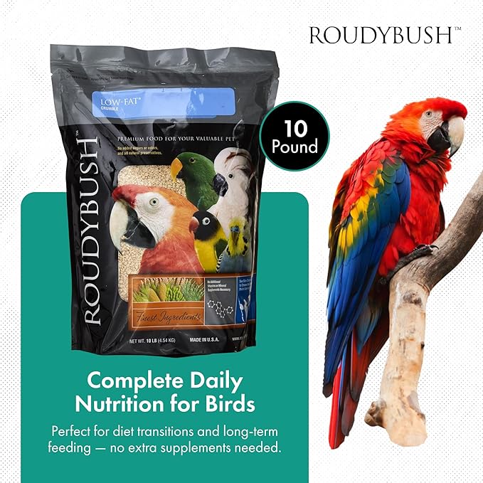 RoudyBush Low Fat Food for Adult Birds & Chicks - Scientifically Formulated Bird Feed, Bird Food Pellets w/Corn, Wheat, Soy & More - Nutritious & Healthy Feed for Birds (Crumble, 10lb)