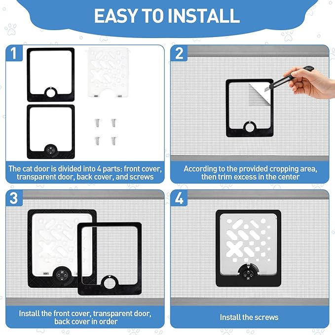 4-Way Locking Cat Door for Thin Materials - Adjustable Pet Door Flap fits Screens, Boxes & Carriers, 8x12 Inch Small Door for Crates, Litter Box Enclosures & DIY Pet Rooms (Same)