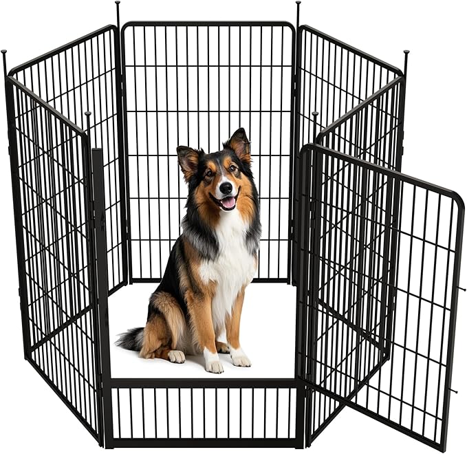 SunsGrove Dog Playpen Outdoor, Heavy Duty 40 Inch 6 Panels with Wider Door for Medium and Large Dogs, Free and Safe Play Dog Fence Indoor, Black