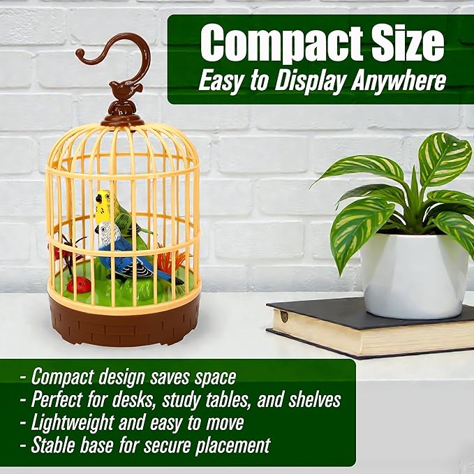Singing Bird in a Cage Toy, Voice-Activated Induction Birdcage with Talking Chirping Parrot, Realistic Moving Animation, Lifelike Sound, Motion Sensor Music Box, Desk Room Decor (No battery included)