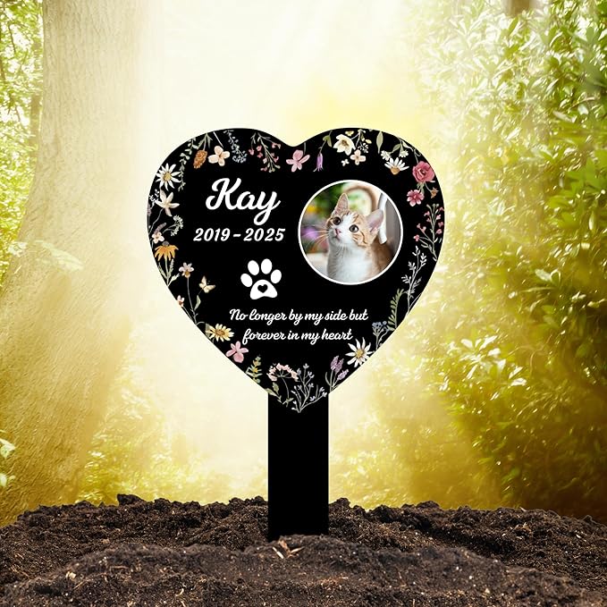Pet Cemetery Cat Grave Marker | Personalized Outdoor Cat Headstone Engraved with Name & Lifespan Years | Custom Pet Memorial Stone for Garden or Yard