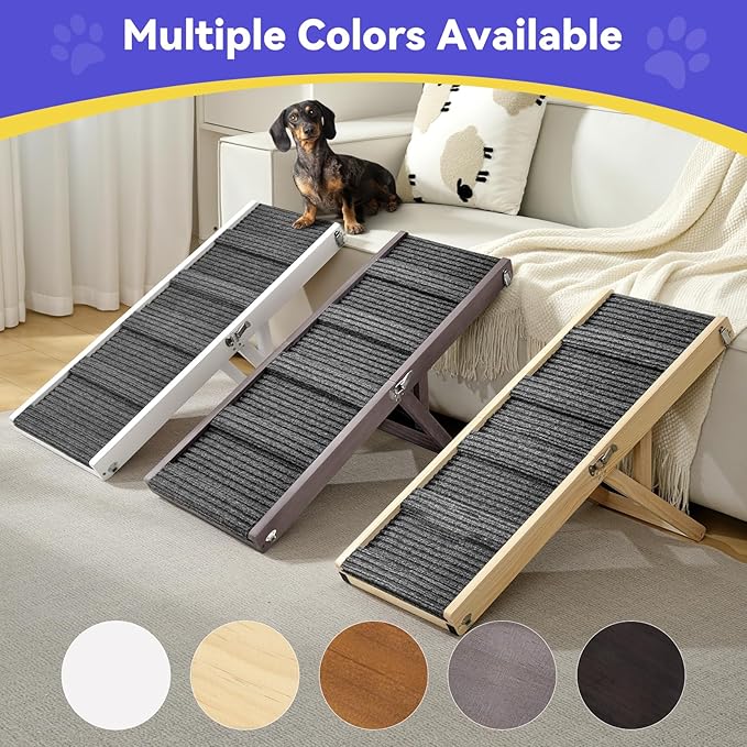 Pawaboo 2026 Upgraded Dog Ramp for Couch, Foldable Small Dog Ramp for Sofa, 4 Adjustable Height from 13'' to 21", Portable Stable Pet Step with Non-Slip Pad, Pet Ramps Use for Couch Stairs,Grey Purple