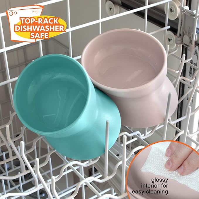Kitty City Elevated Cat Bowls (Set of 2), Whisker-Friendly Raised Cat Food & Water Dishes, Modern Pedestal Design, Dishwasher Safe, 6.5 oz Each – Teal & Light Pink