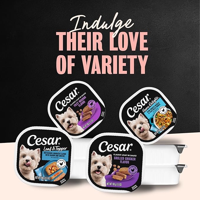 Cesar Wet Dog Food Steak and Chicken Lovers Variety Pack with Real Beef or Real Chicken, 3.5 oz. Easy Peel Trays, 36 Count (Pack of 1)