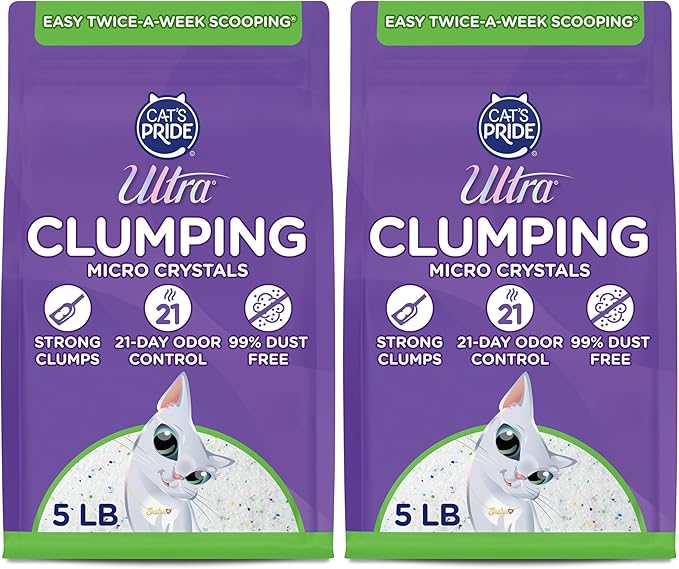 Ultra Pet Clumping Crystal Cat Litter, White Crystals with Multicolor Crystals, 5 Lbs (Pack of 2)
