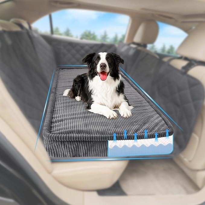 Loiion Thickened 4 in Orthopedic Dog Car Bed, Non-Slip Backseat Pet Mat, Removable Washable for SUVs/Sedans/Trucks, Plush Comfort for Large/Senior Dogs, Easy Clean (Dark Gray, (50" L×24.6" W×4" H))