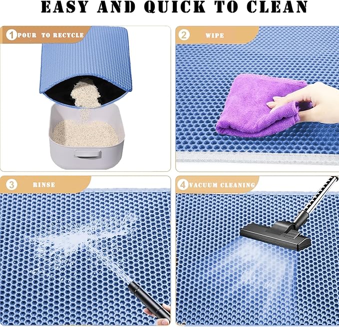 HCY&WLD Cat Litter Mat, Honeycomb Double Layer Cat Litter Trapping Mat, Waterproof Urine Proof Non-Slip, Scatter Control, Less Waste, Easier to Clean (Blue, 30" X 22")
