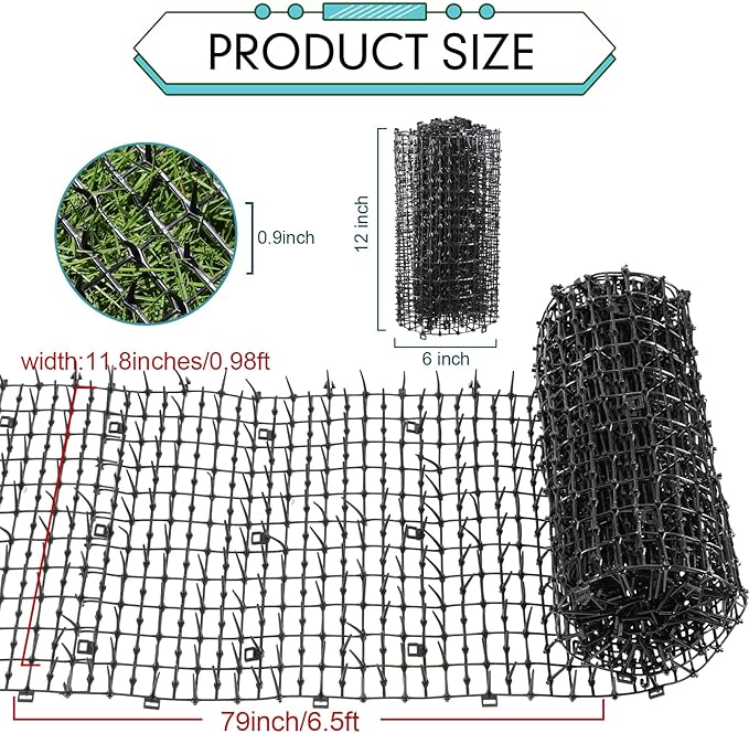 Zopeal 6.5ft Cat Repellent Mat with 8 Ground Stakes 8 Zip Ties, Spikes Deterrent Mat Keep Dog Off Couch for Indoor Outdoor Keep Pet Off Yard Garden, 79 x 12 Inch/1 Roll