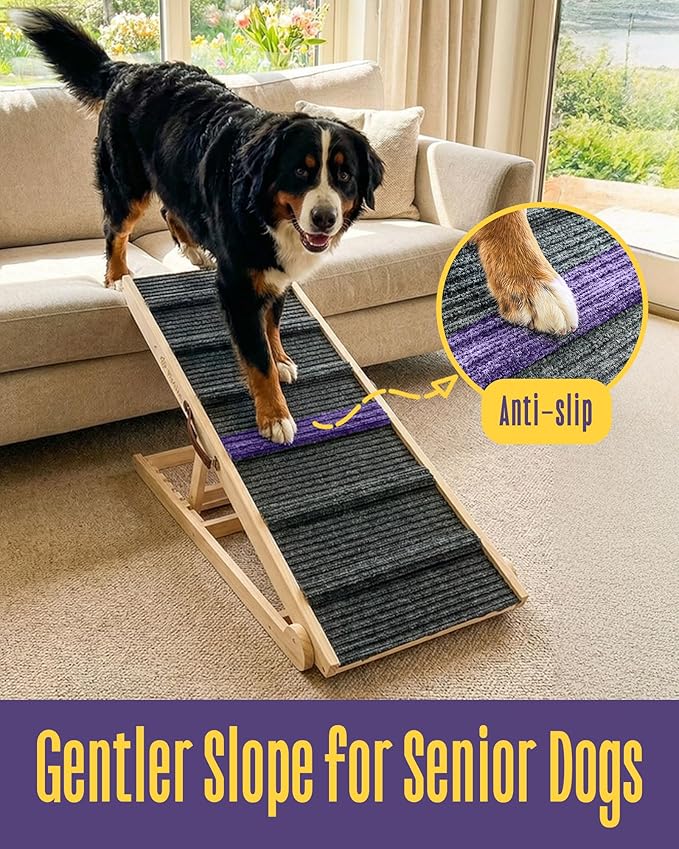 Wide Dog Ramp for Bed Couch Folding Dog Ramps for Large Dogs Up to 200 lbs, 43.3" Long Pet Ramp Adjustable Height Up to 24”