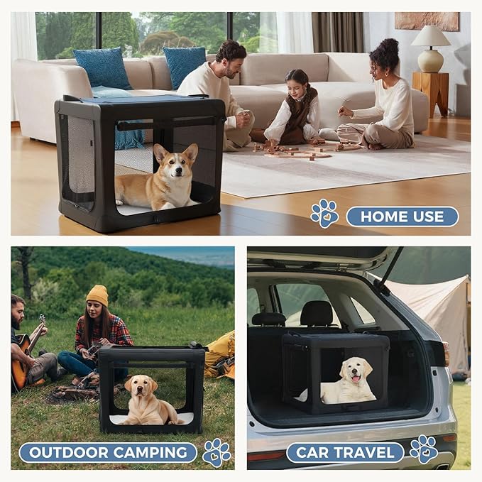 DUMOS Dog Crate 36 Inch Travel Cat Pet Carrier for Medium Large Dog, Portable Foldable Soft Pet Crate with Storage Bag & Washable Pad for Indoor Outdoor Dog Kennel Carrier (L-70lbs, Black)