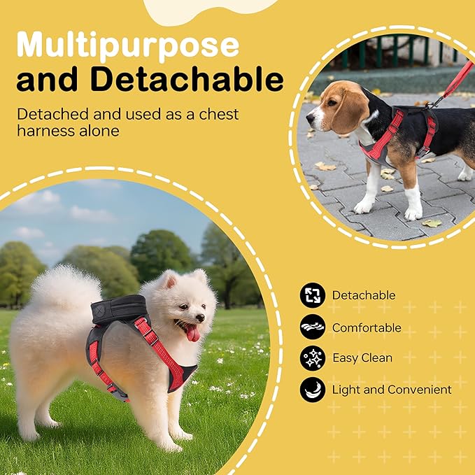 Dog Backpack Harness with Reflective Leash, Built in Poop Bag Dispenser, Adjustable Backpack for Small Dogs, Detachable Dog Back Pack for Outdoor Adventures, Puppy Training, Walking(Black,Medium)