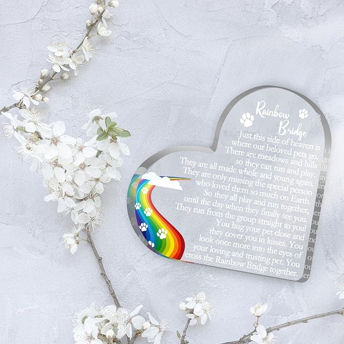 Rainbow Bridge Sign Decor, Pet Memorial Sympathy Gift for Loss of Dog Cat, Pet Loss Memorial Acrylic Decorations, Condolences Gifts for Pet Loss Remembrance Keepsake