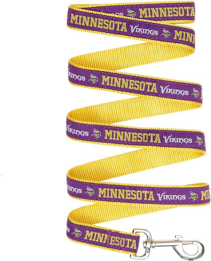 Pets First NFL Licensed Minnesota Vikings Pet Leash, Size Small – Durable Satin Dog & Cat Walking Strap and Pet Tether with Embroidered Team Name & Logo