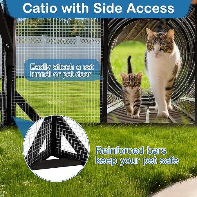 Large Cat Catio Outdoor 4 Tiers Cat Enclosure Window Access, Walk-in Cat Cage Cat House for Multiple Indoor Outdoor Cats, Outside Patio 5 Doors Weatherproof Asphalt Roof & PVC Canopy Roof