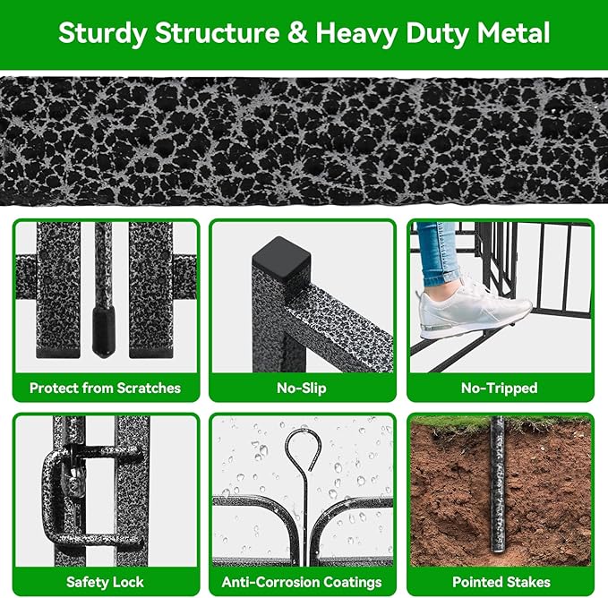 Dog Fence Outdoor 16 Piece Panels 32" Height, Square Steel Pipe with Reinforced Crossbars, Anti-Rust Heavy Duty Dog Playpen with Doors Portable for Yard RV Camping, Total 36FT, 103 Sq.ft, Snowy Black