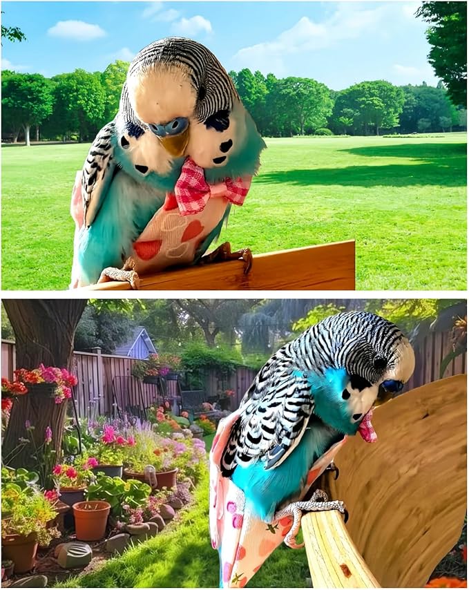 2 Pcs Bird Diapers Bird Harness Flight Suits Diapers with 80 Inch Flying Leash Reusable Parrot Nappy with Waterproof Inner Layer for Cockatiel Budgie Conure Parakeet Lovebird-Heart&Duck