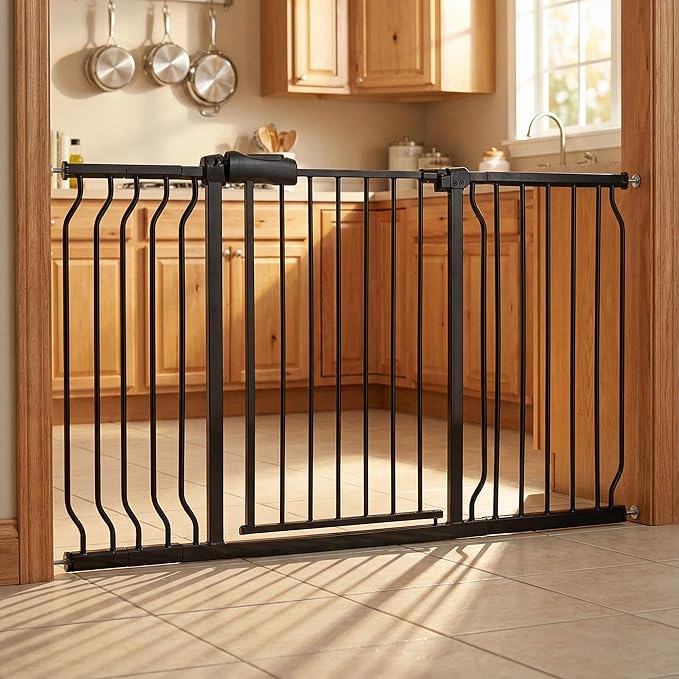 Baby Gates Extra Wide 53-57.5 Inch Large Baby Gate for Stairs Tension Pet Dog Gates Indoor for Doorways No Drilling Pressure Mounted Pet Gates for Kids