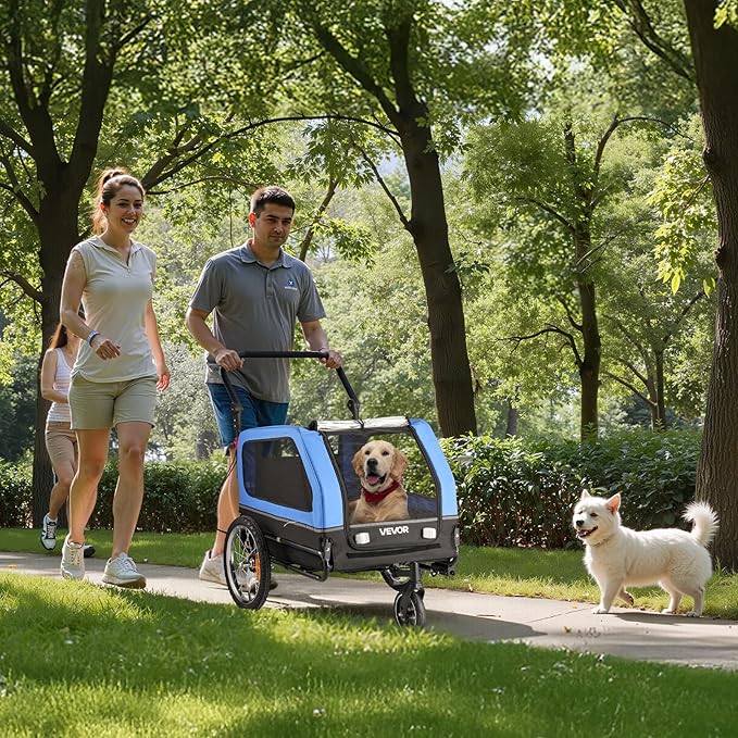 VEVOR Dog Bike Trailer, Supports up to 88 lbs, 2-in-1 Pet Stroller Cart Bicycle Carrier for Small & Large Dogs, Easy Folding Frame with Quick Release Wheel, Universal Bicycle Coupler, Internal Leash