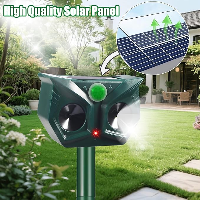 2 Pack Solar Ultrasonic Animal Repeller, Cat Repellent Outdoor with Motion Sensor, Ultrasonic Cat Repellent Deer Repeller Dog Deterrent for Garden Farm