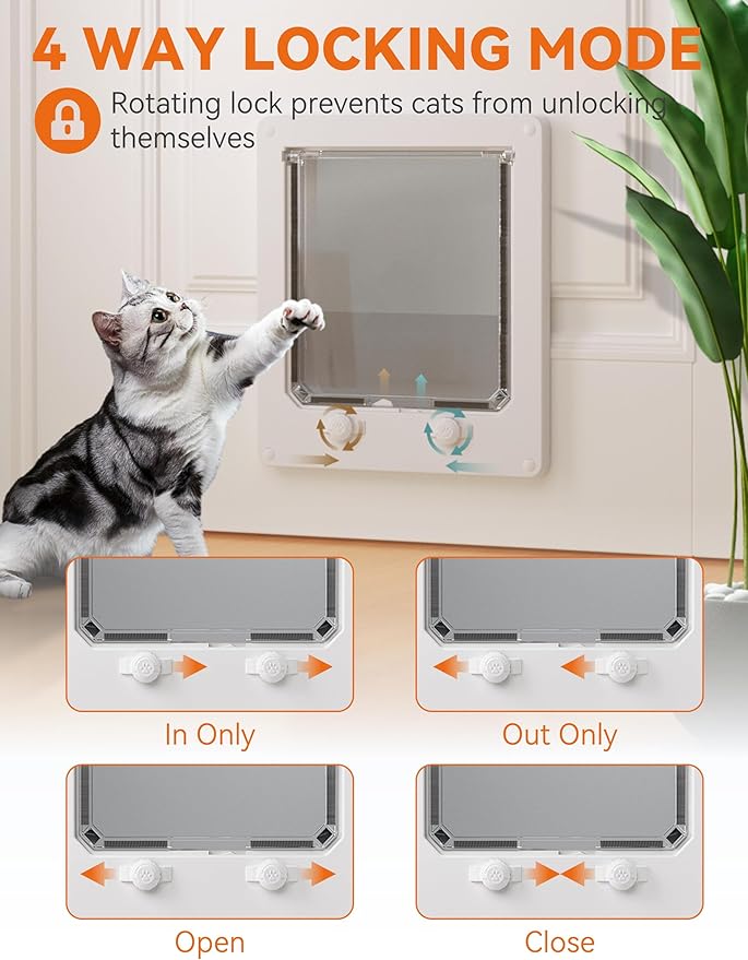 LIBBEPET Cat Door Interior Door, Indoor Cat Doors, Medium Pet Doors for Cats Up to 13 lbs(Frame Size 7.5" x 8.7"), Upgraded 4 Way Locking Kitty Door for Interior & Exterior Doors, Easy to Install