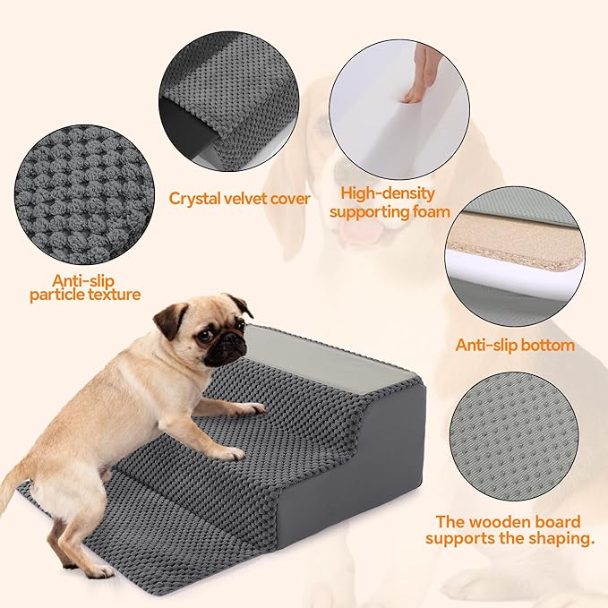 ROYALAY Stair Wedges for Small Dogs, Crystal Velvet Ramps for Dogs Over Stairs, Pet Ramp to Get on Bed with Strong Support for Injured & Aged Pets, 1 pcs