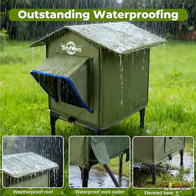 Outdoor Cat House Heated Cat House for Outside with Elevated Base Cat-Attracting Eave Design Feral Stray Shelter Weatherproof in Winter Garage Yard Porch