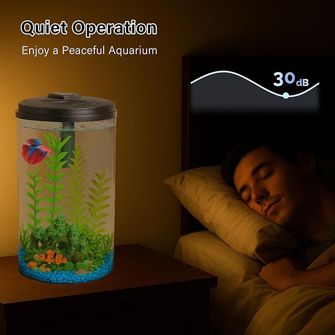 Koller Products Plastic 6-Gallon AquaView 360 Aquarium Kit for Tropical Fish, Betta Fish with LED Lighting and Power Filter Clear, 4-Piece Set